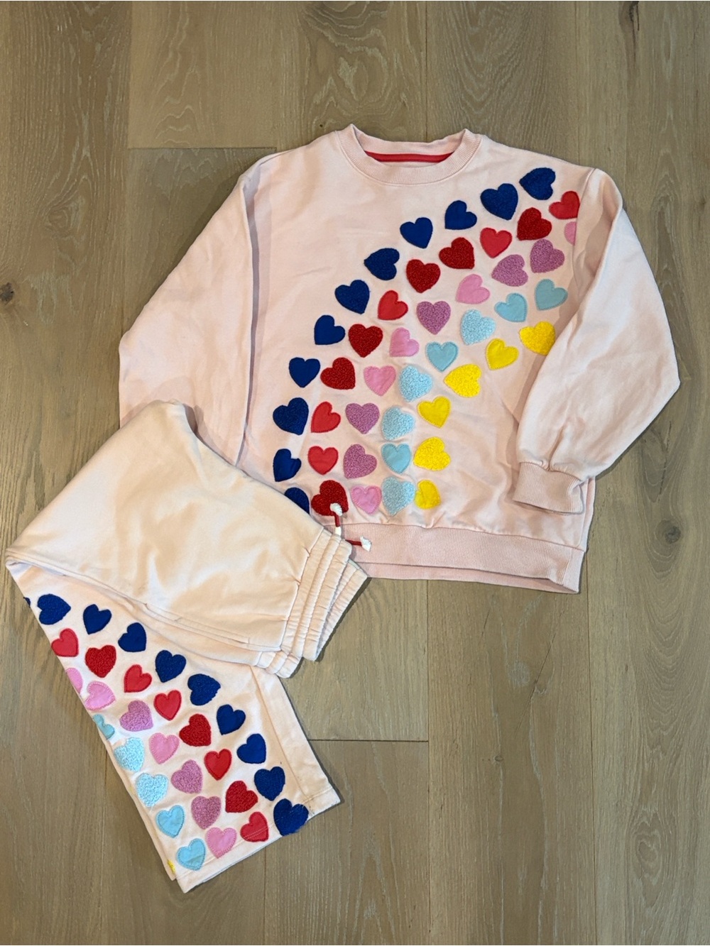Mini Boden Girls' Pink Heart Sweatshirt & Joggers Set